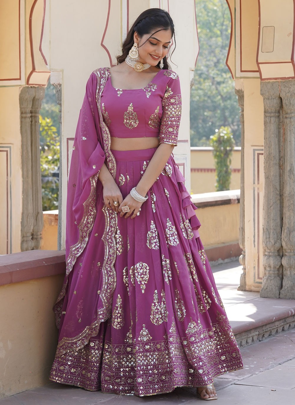 Embroidered Faux Georgette A - Line Lehenga - L1701