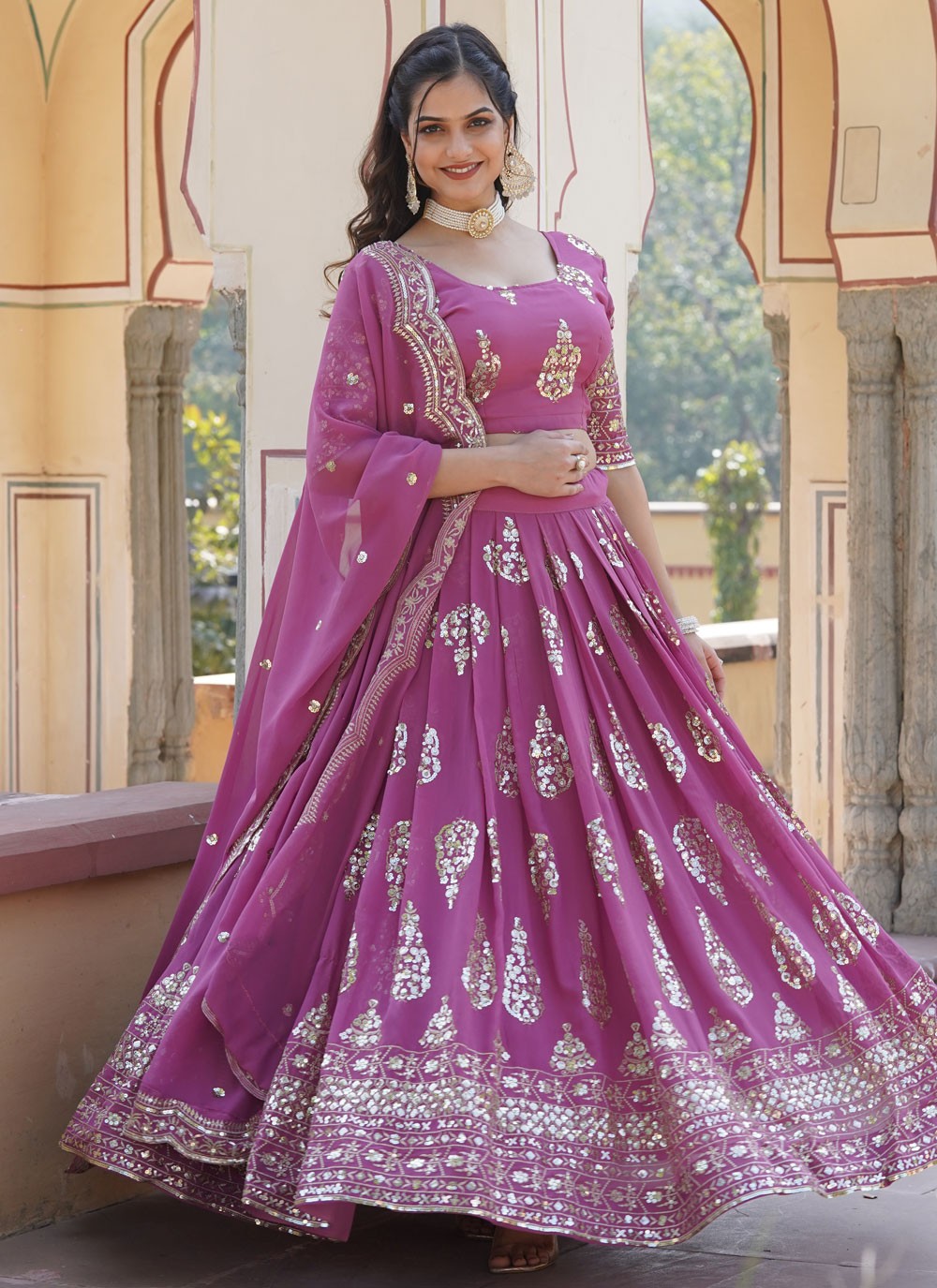 Embroidered Faux Georgette A - Line Lehenga - L1701