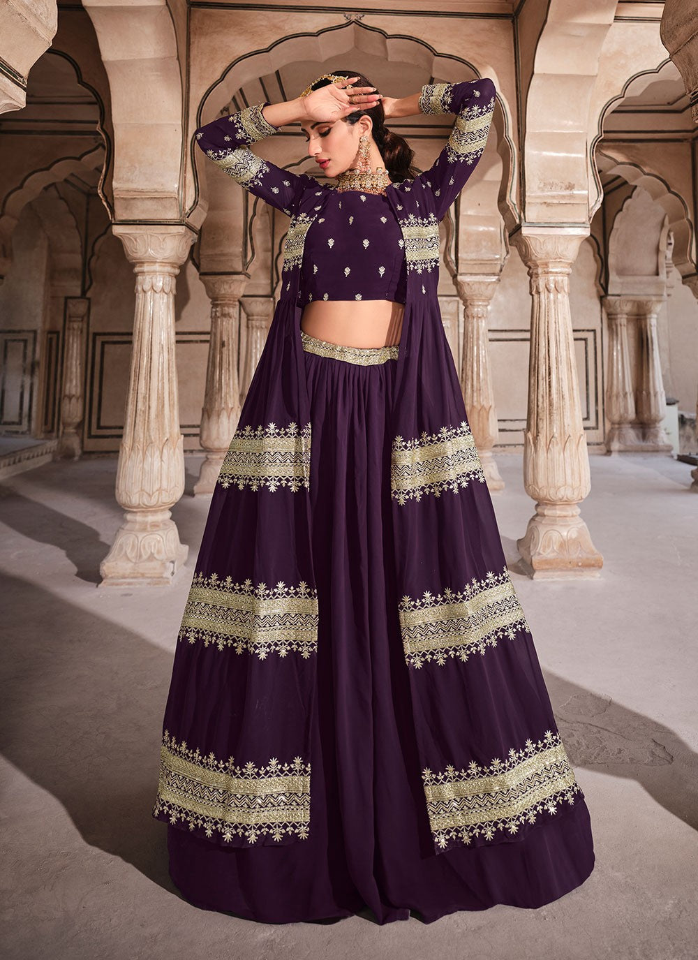 Sequins Faux Georgette A - Line Lehenga - L0402