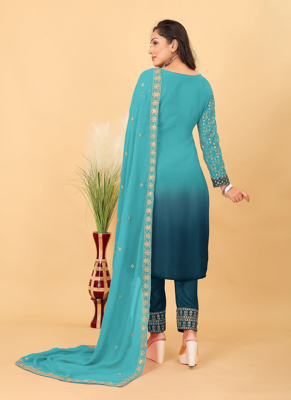 Faux Georgette Pant Style Suit - T3228