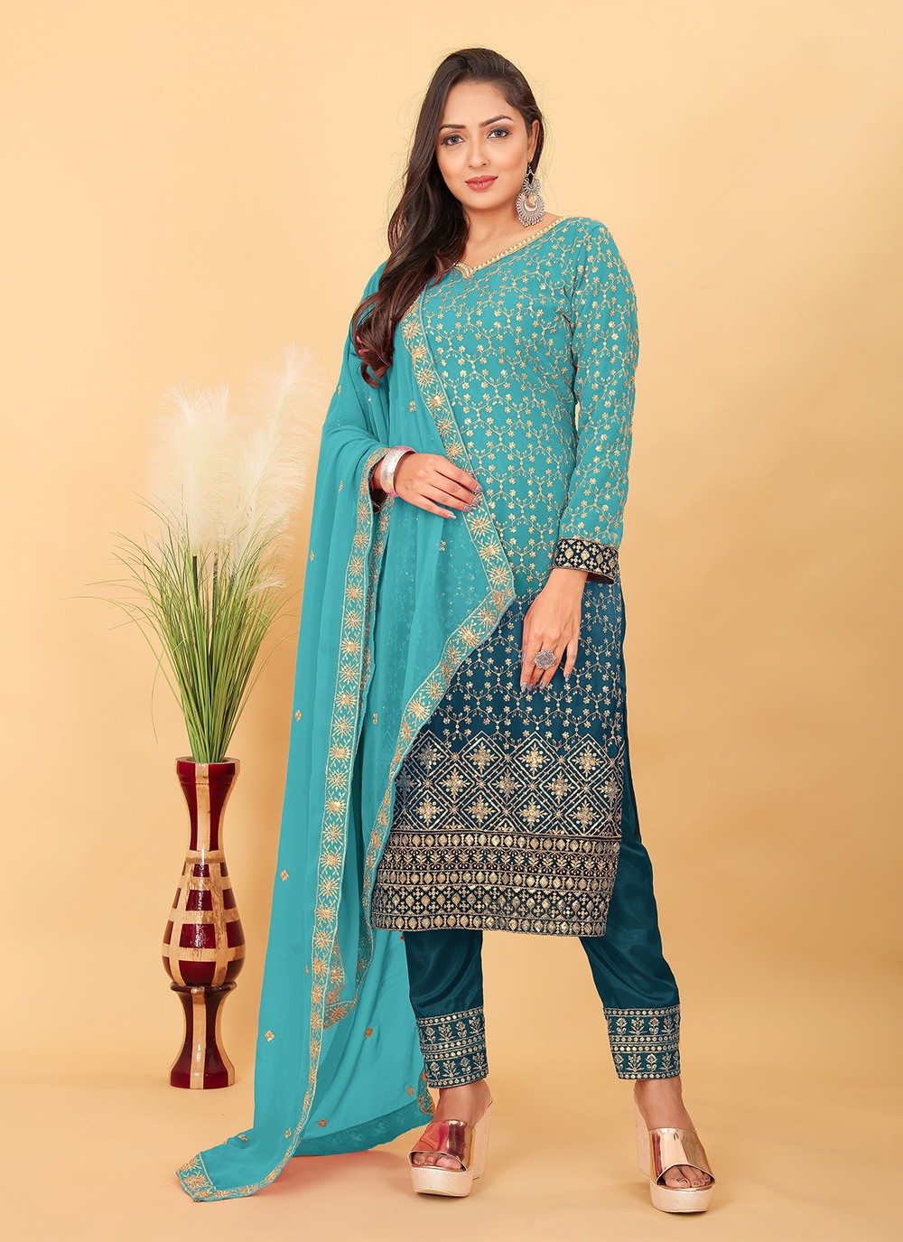 Faux Georgette Pant Style Suit - T3228