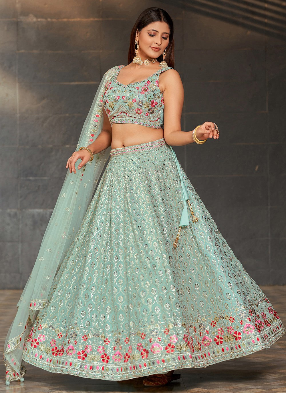 Embroidered Georgette A - Line Lehenga - L1528