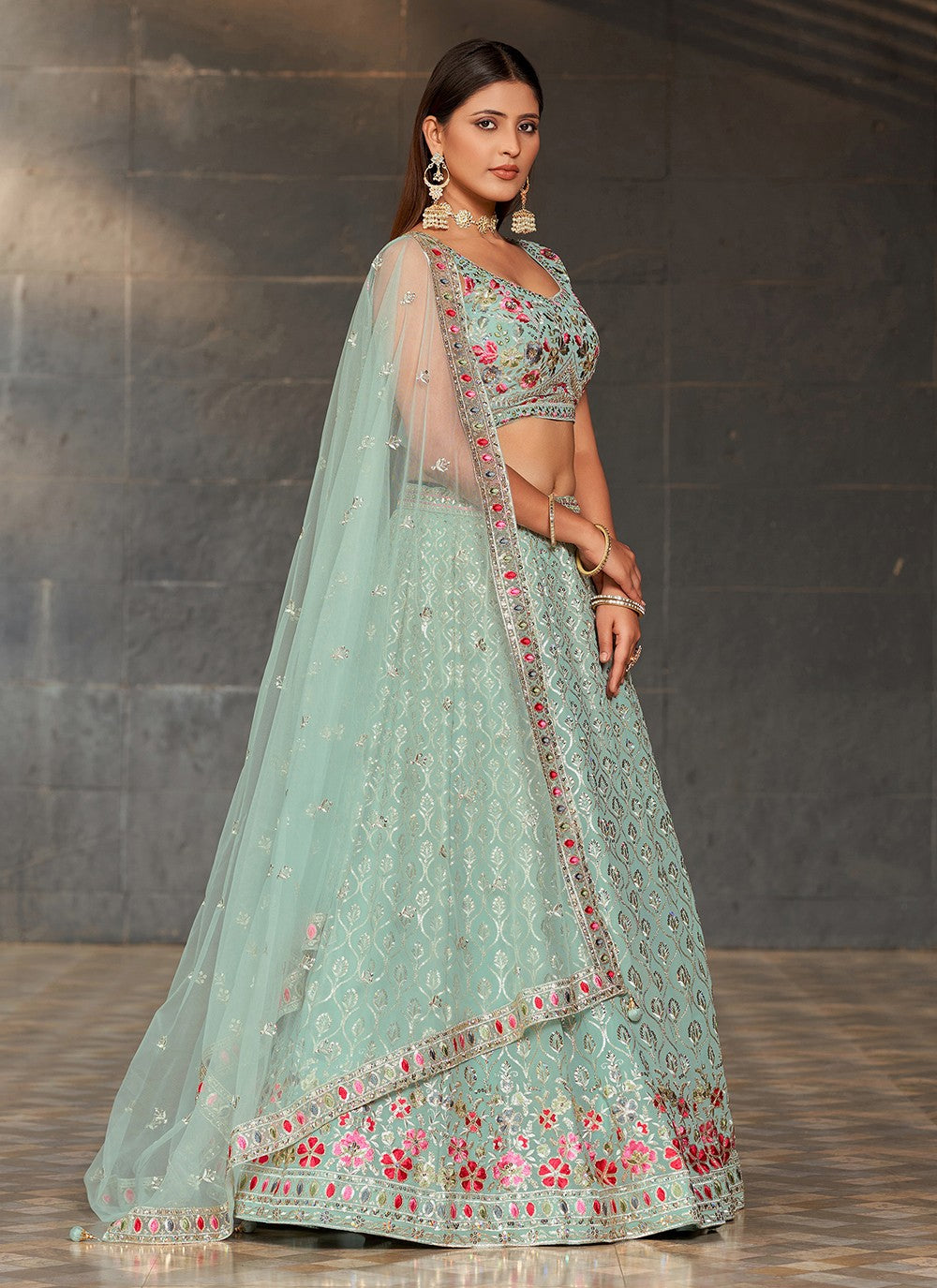 Embroidered Georgette A - Line Lehenga - L1528