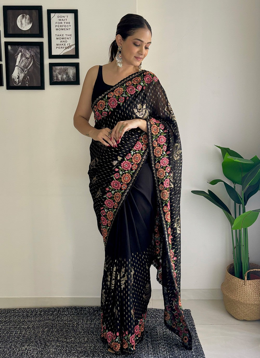 Traditional Embroidered Georgette Saree - S8343