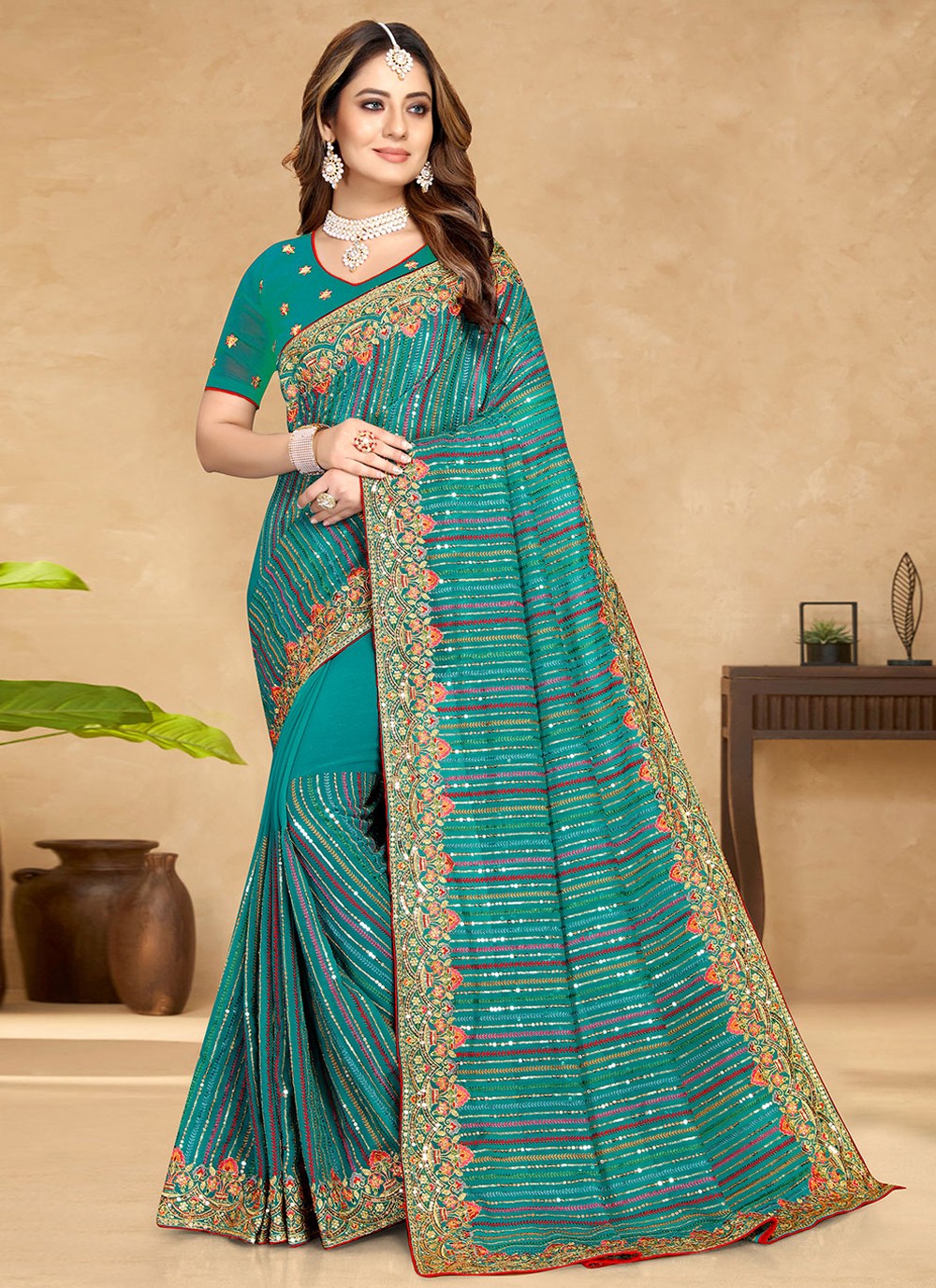 Bollywood Style Embroidered Georgette Saree - S1654