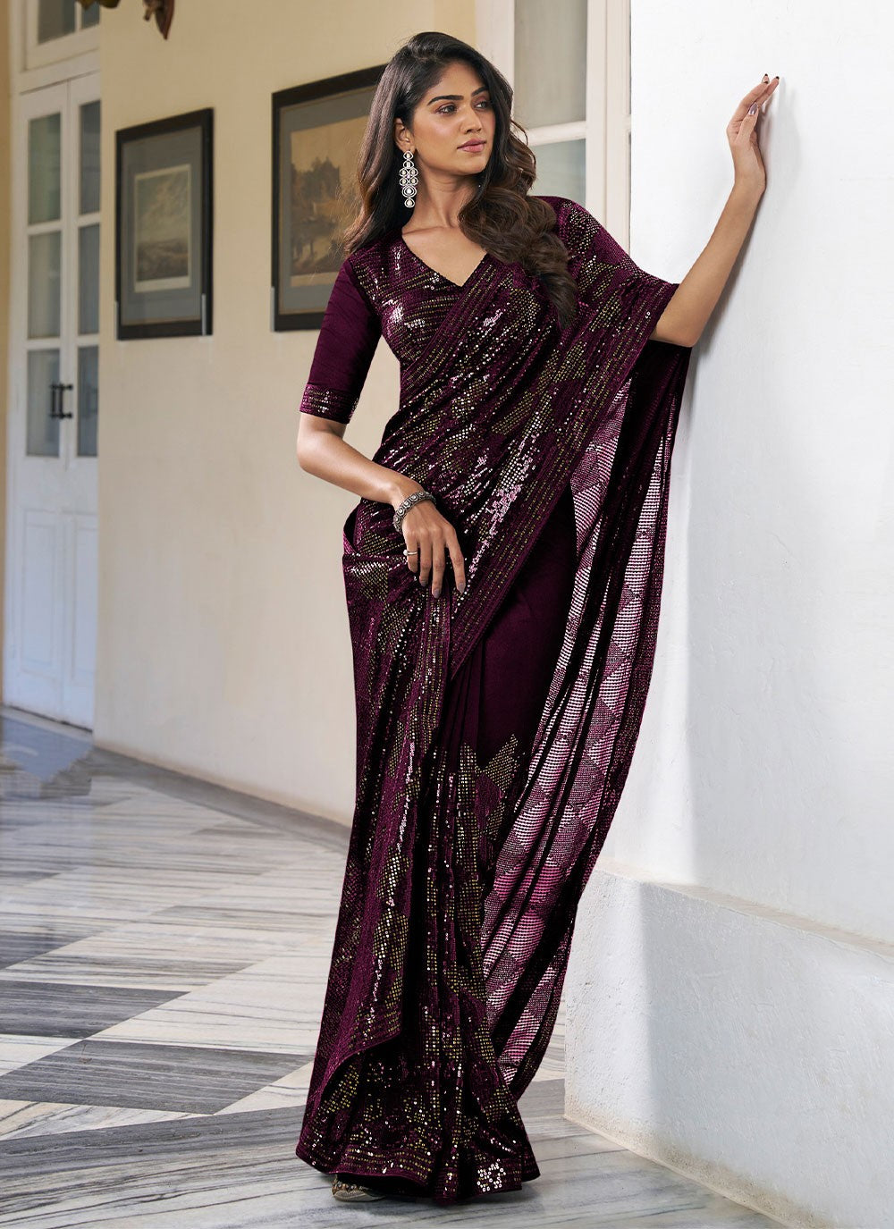 Traditional Sequins Georgette Saree - S4492