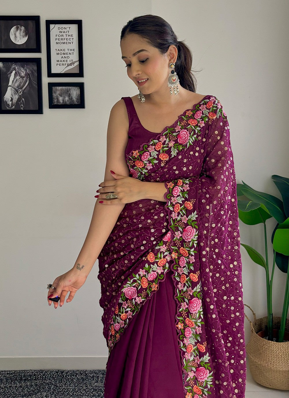 Traditional Embroidered Georgette Saree - S8035