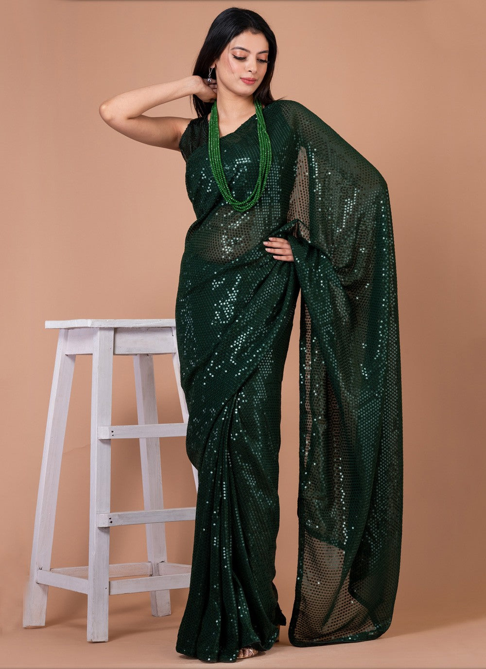 Trendy Sequins Georgette Saree - S3842