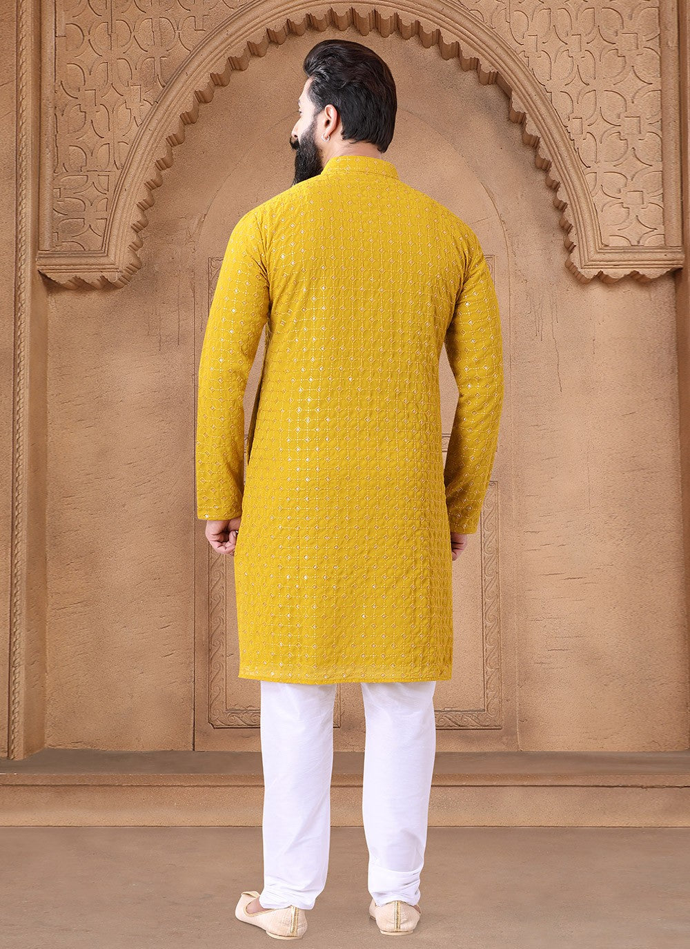 Embroidered Georgette Yellow Kurta - M7652