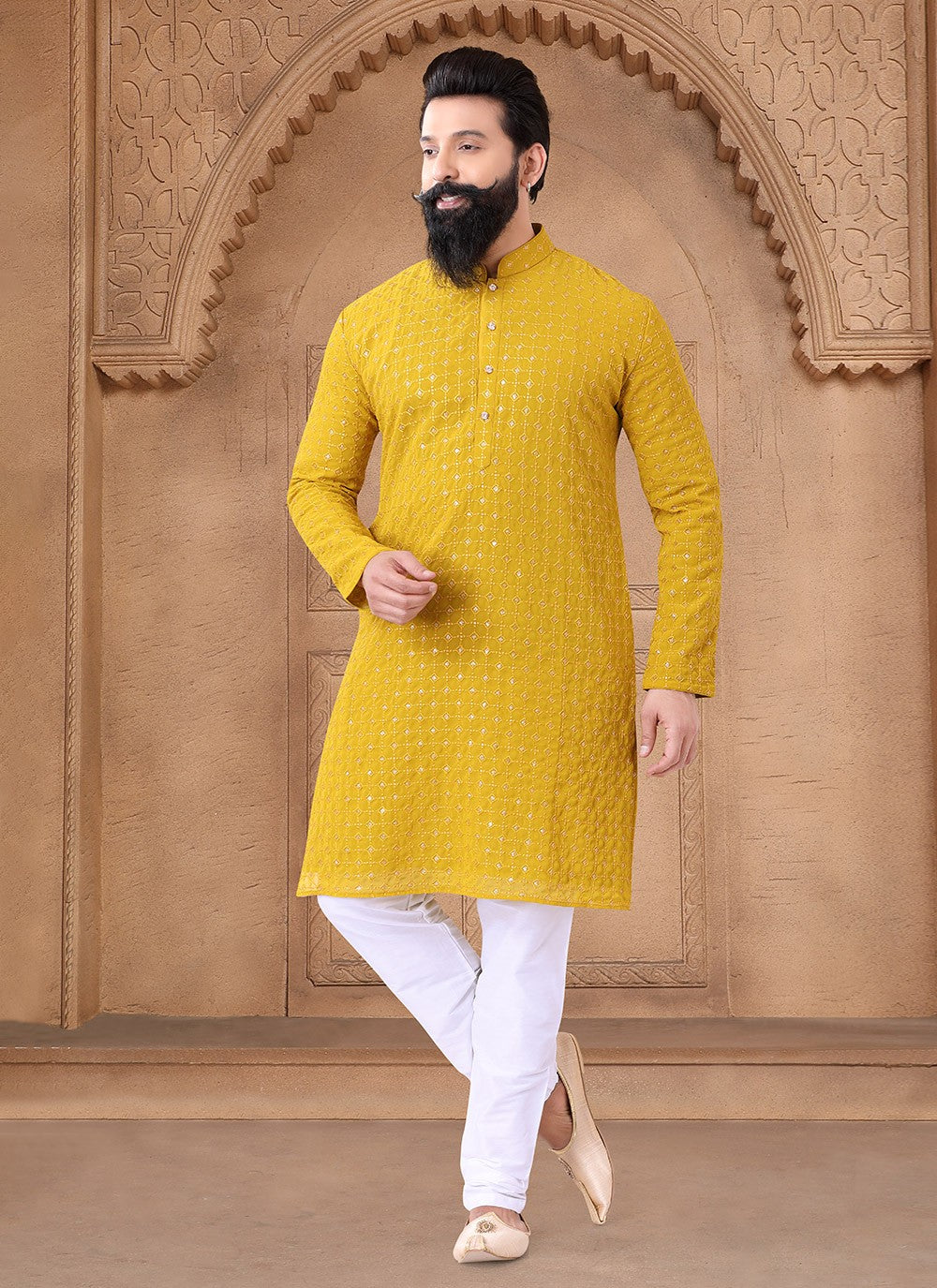 Embroidered Georgette Yellow Kurta - M7652