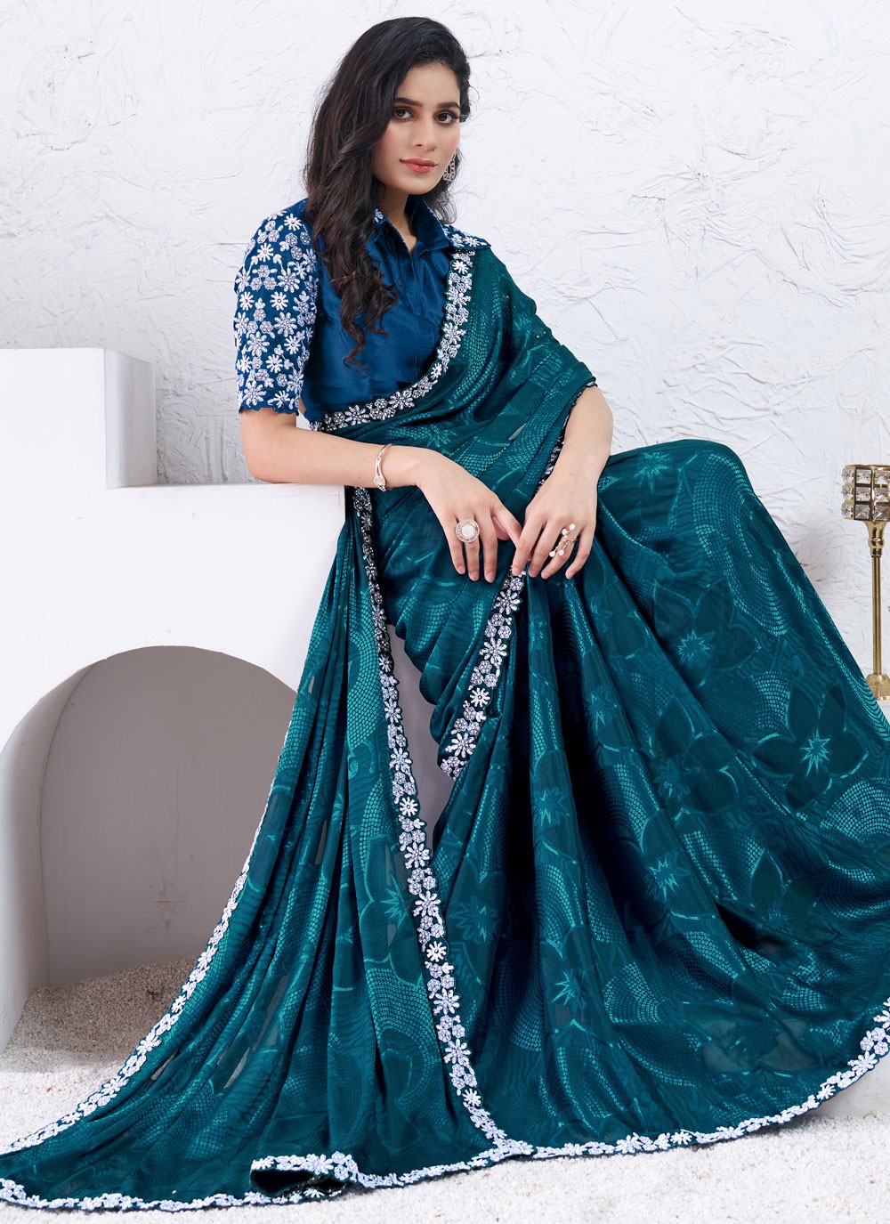 Embroidered, Moti, Sequins Crepe Silk Saree - S12036