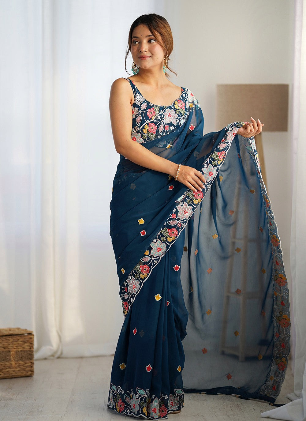 Contemporary Embroidered Georgette Saree - S8894