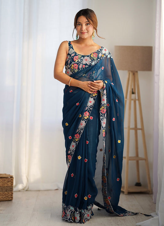 Contemporary Embroidered Georgette Saree - S8894