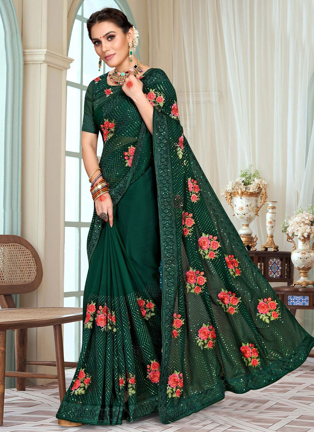 Saree Embroidered Georgette Saree - S2268