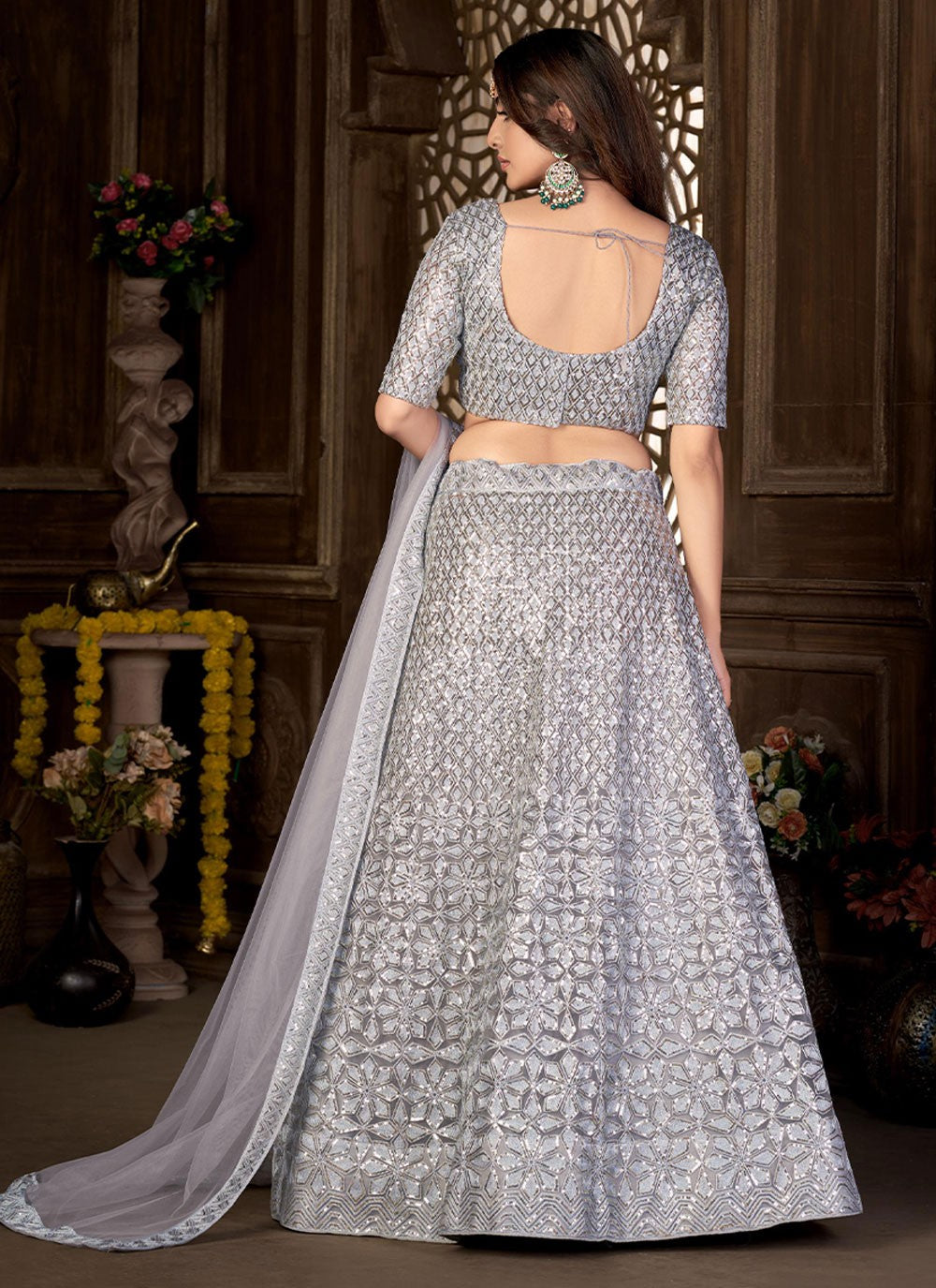 Embroidered Net A - Line Lehenga - L0702