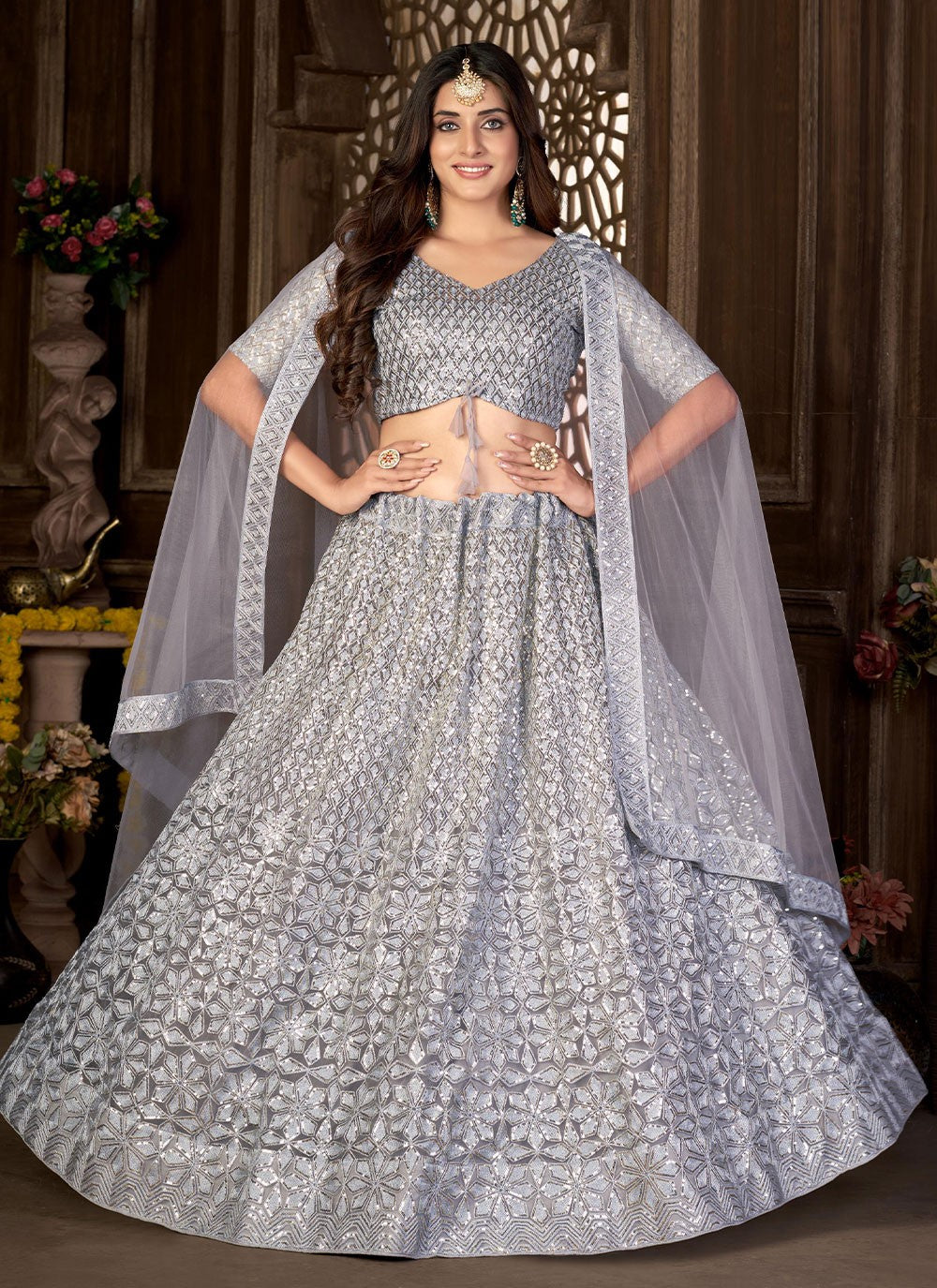 Embroidered Net A - Line Lehenga - L0702