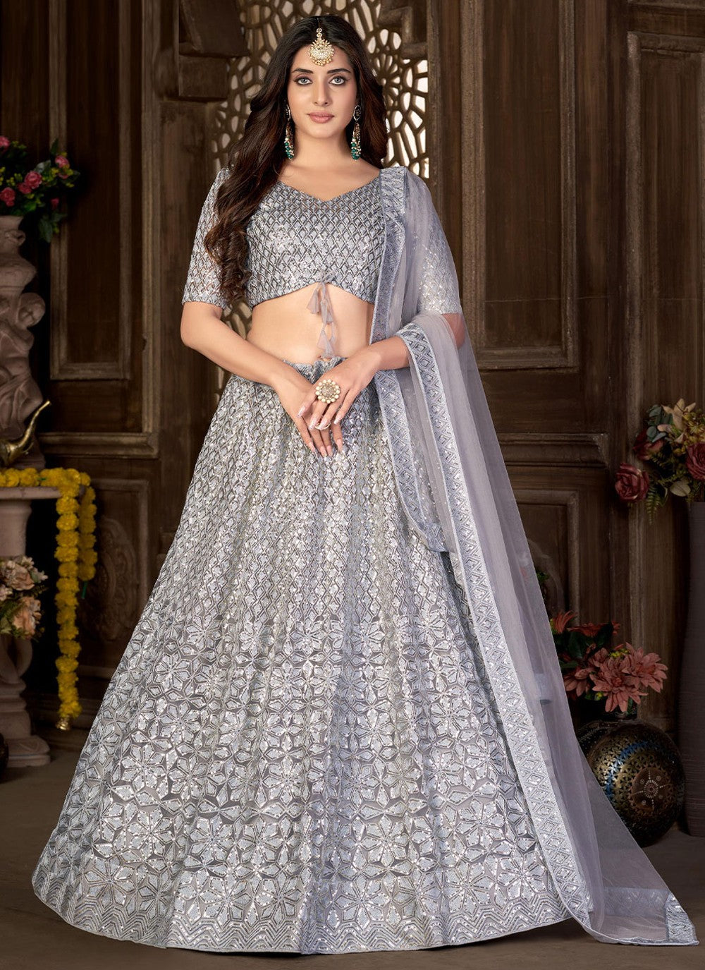 Embroidered Net A - Line Lehenga - L0702