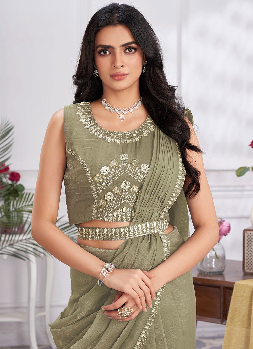 Classic Embroidered Georgette Saree - S6628