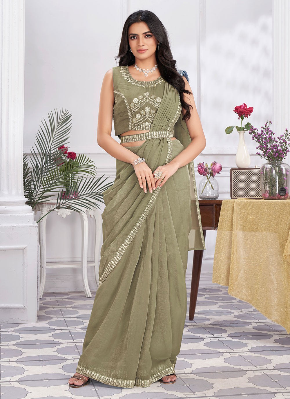 Classic Embroidered Georgette Saree - S6628