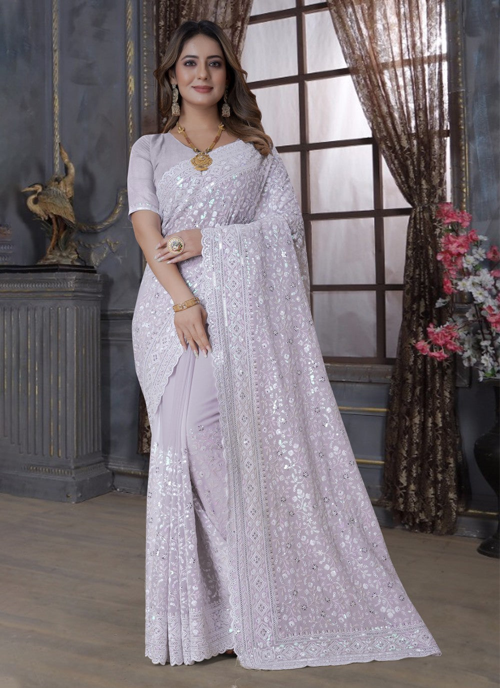 Trendy Embroidered Georgette Saree - S3586