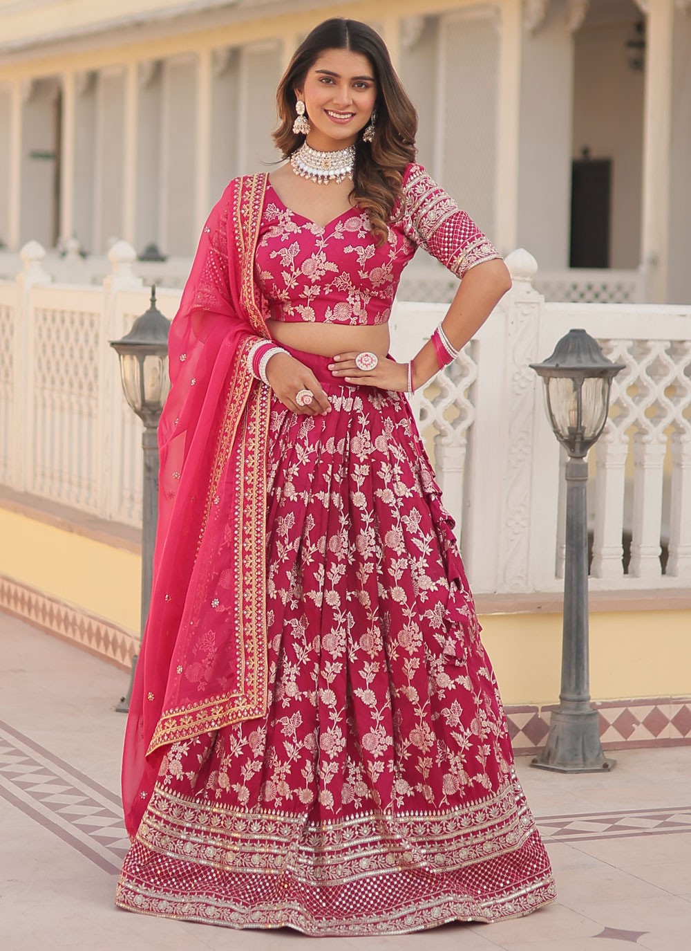 Embroidered Jacquard, Viscose A - Line Lehenga - L1390