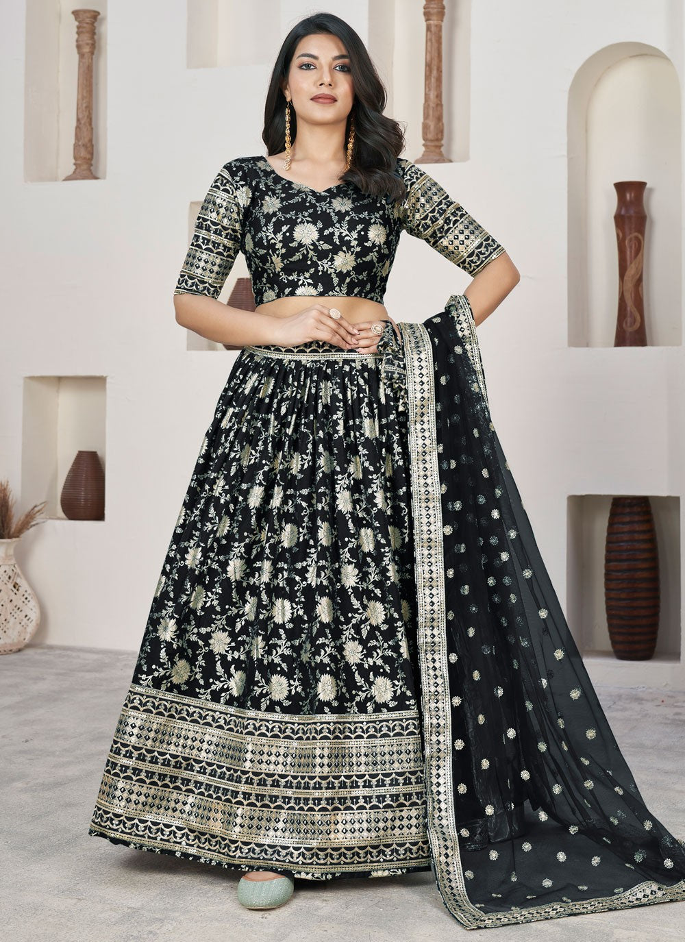 Embroidered Jacquard A - Line Lehenga - L1644