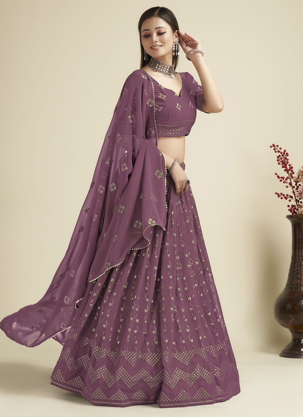 Embroidered Georgette A - Line Lehenga - L1134