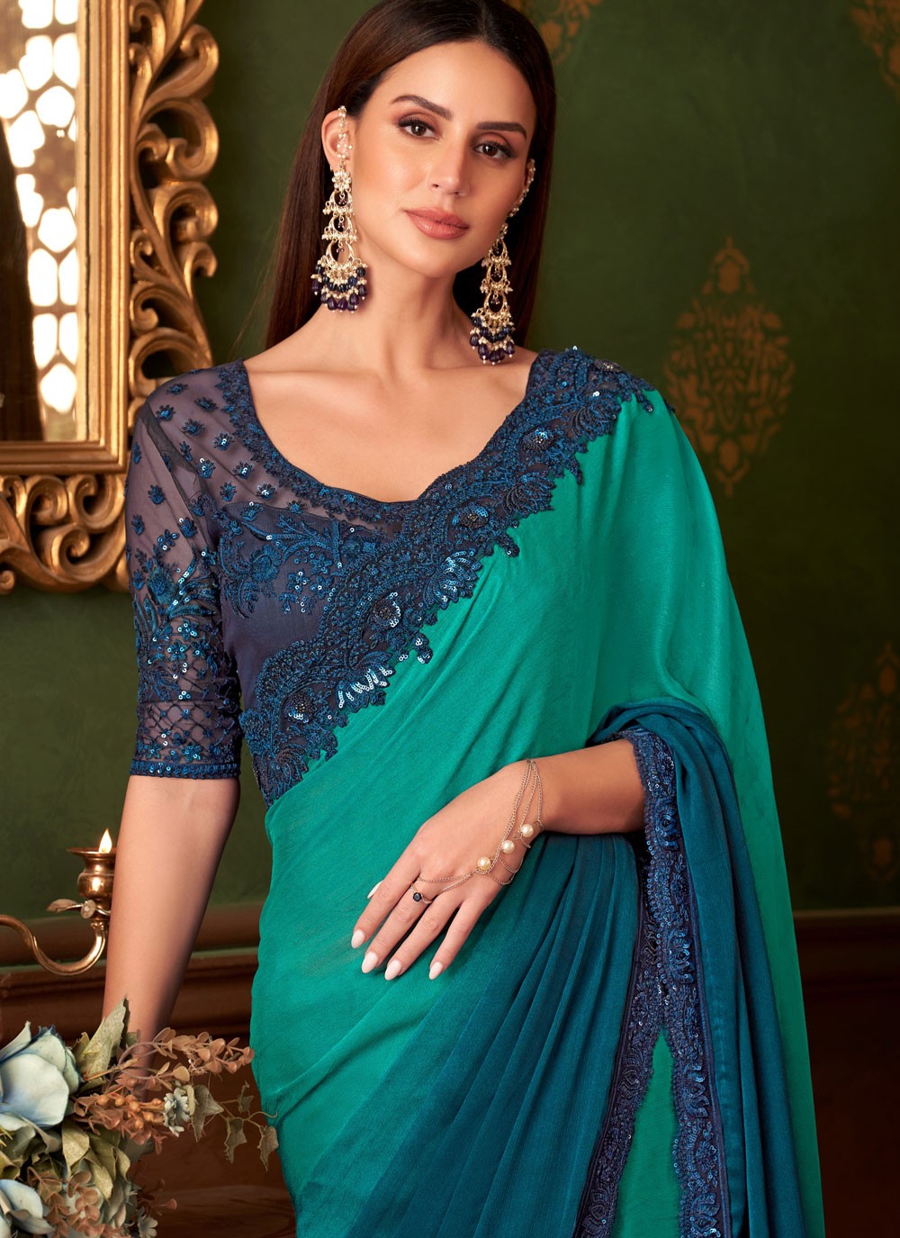 Embroidered, Sequins Chiffon Saree - S11813