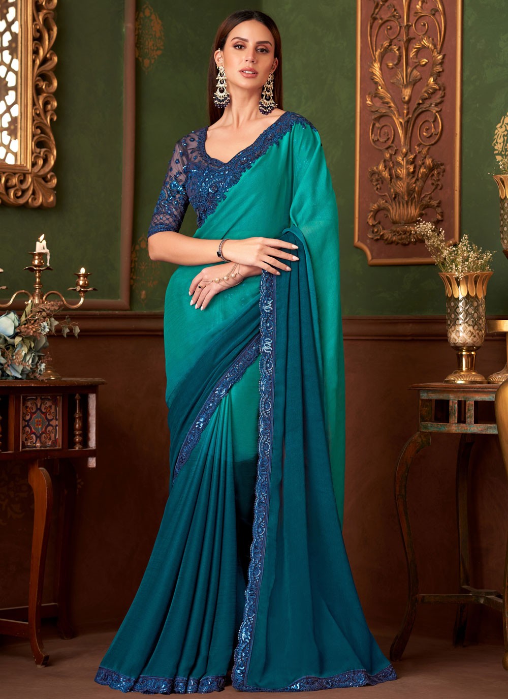 Embroidered, Sequins Chiffon Saree - S11813