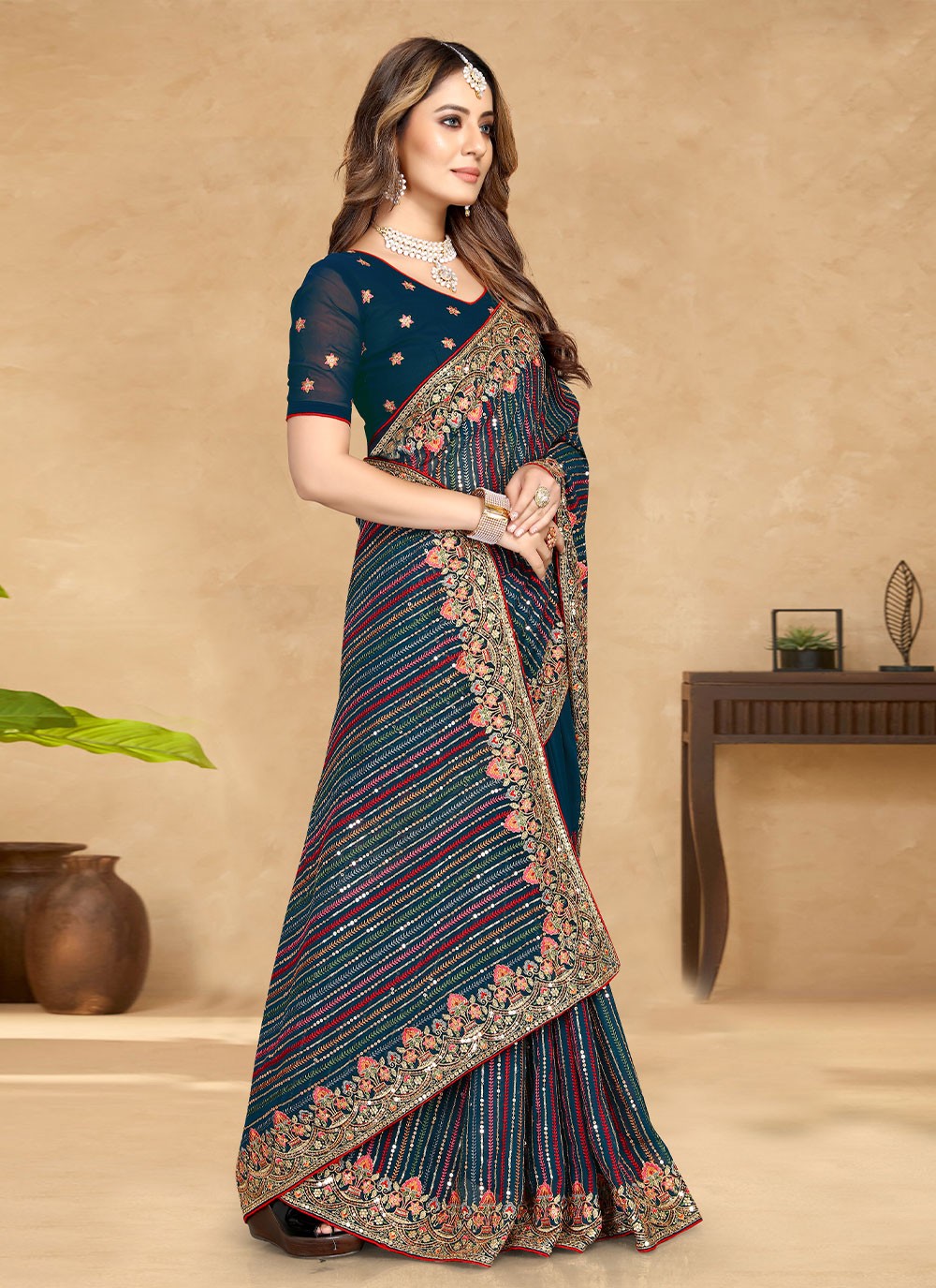 Bollywood Style Embroidered Georgette Saree - S1654