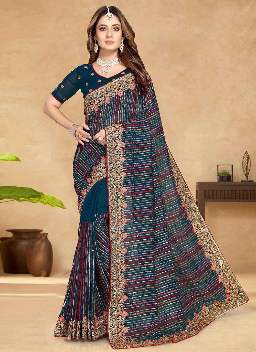 Bollywood Style Embroidered Georgette Saree - S1654