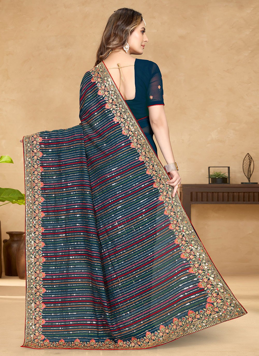 Bollywood Style Embroidered Georgette Saree - S1654