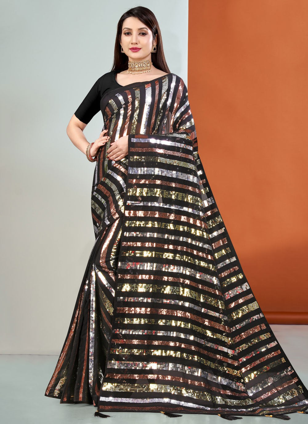 Classic Sequins Georgette Saree - S2897