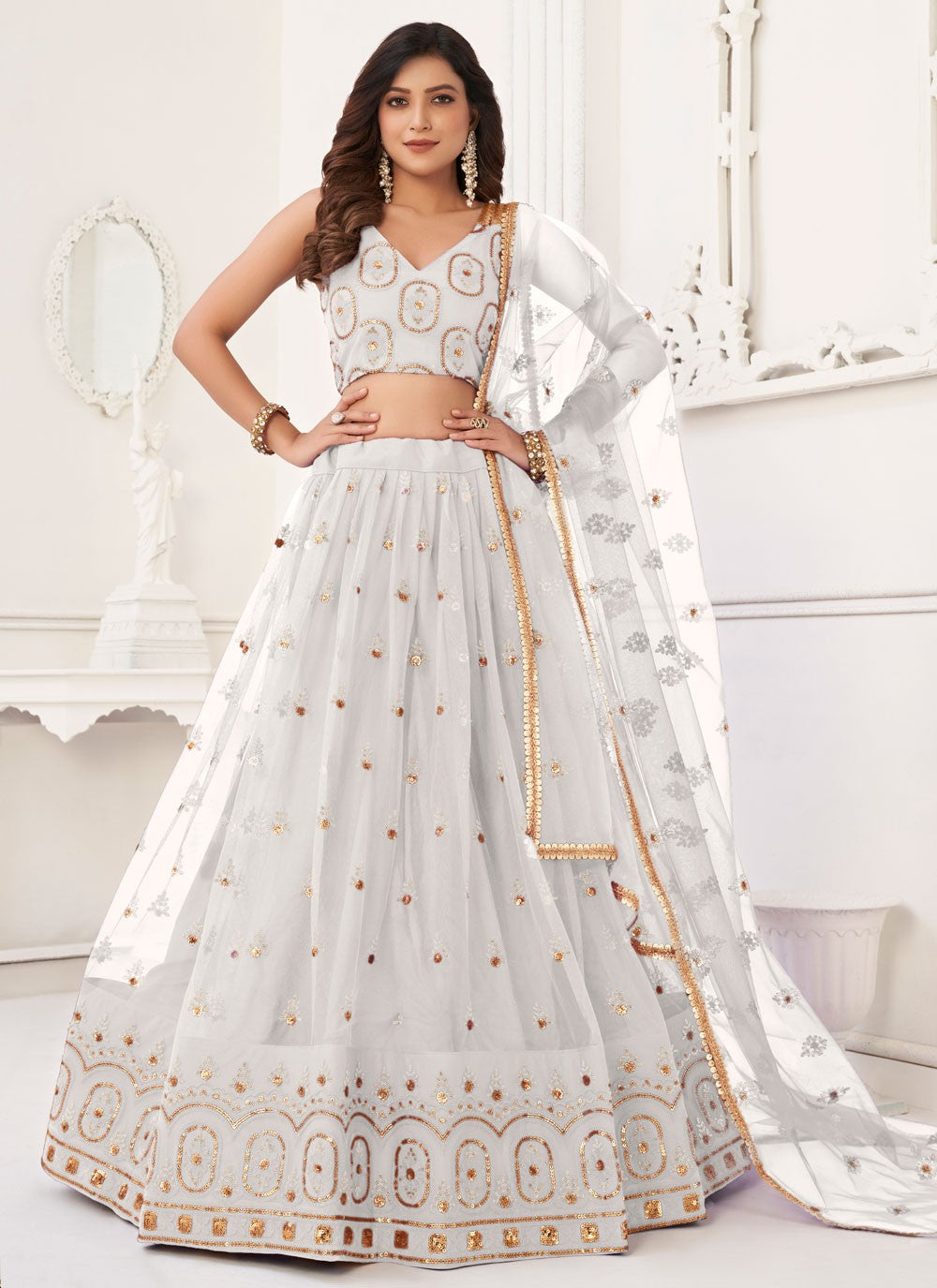 Embroidered Net A - Line Lehenga - L1589