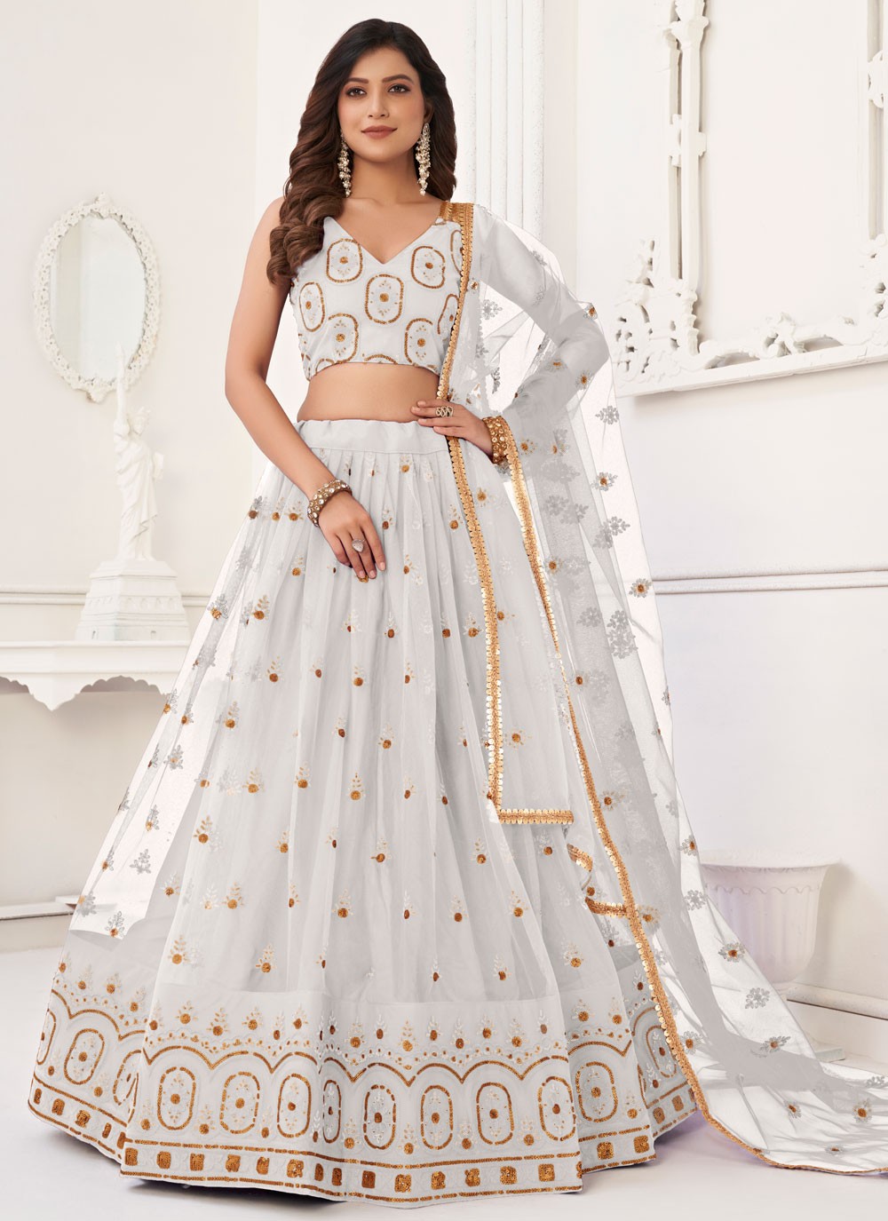 Embroidered Net A - Line Lehenga - L1589