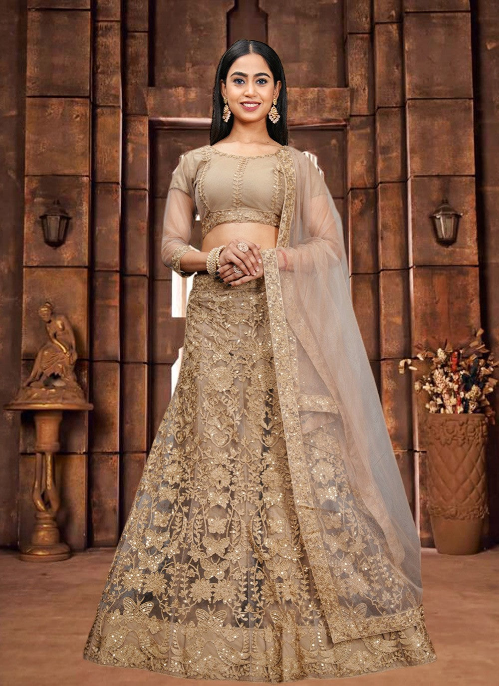 Embroidered Net A - Line Lehenga - L1818