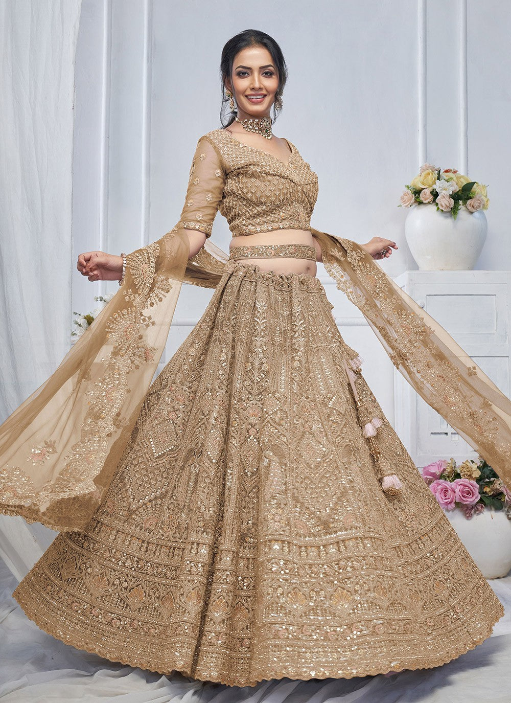 Embroidered Net A - Line Lehenga - L2762