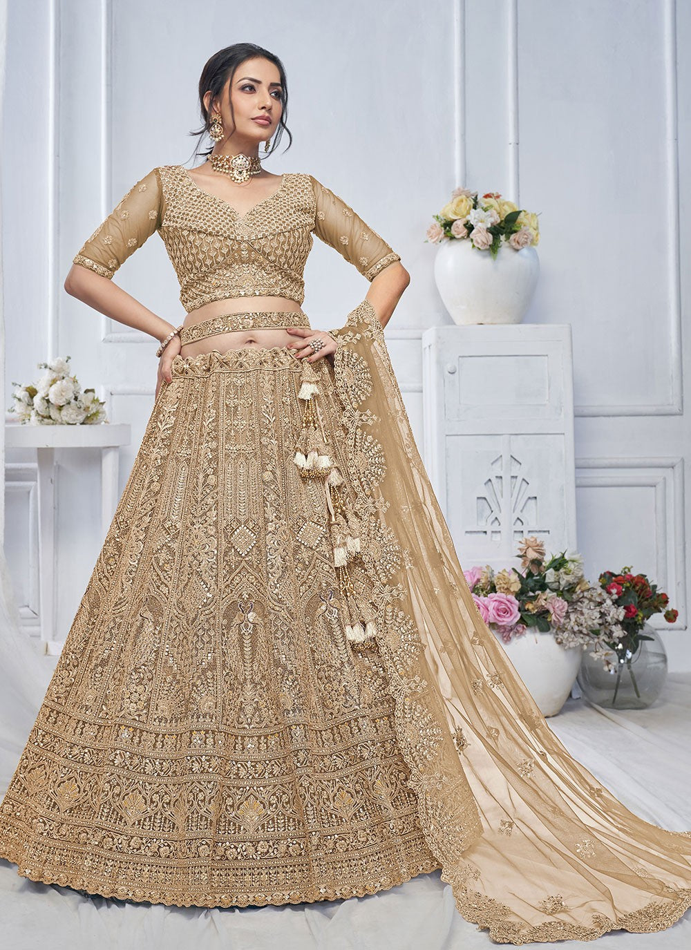 Embroidered Net A - Line Lehenga - L2762