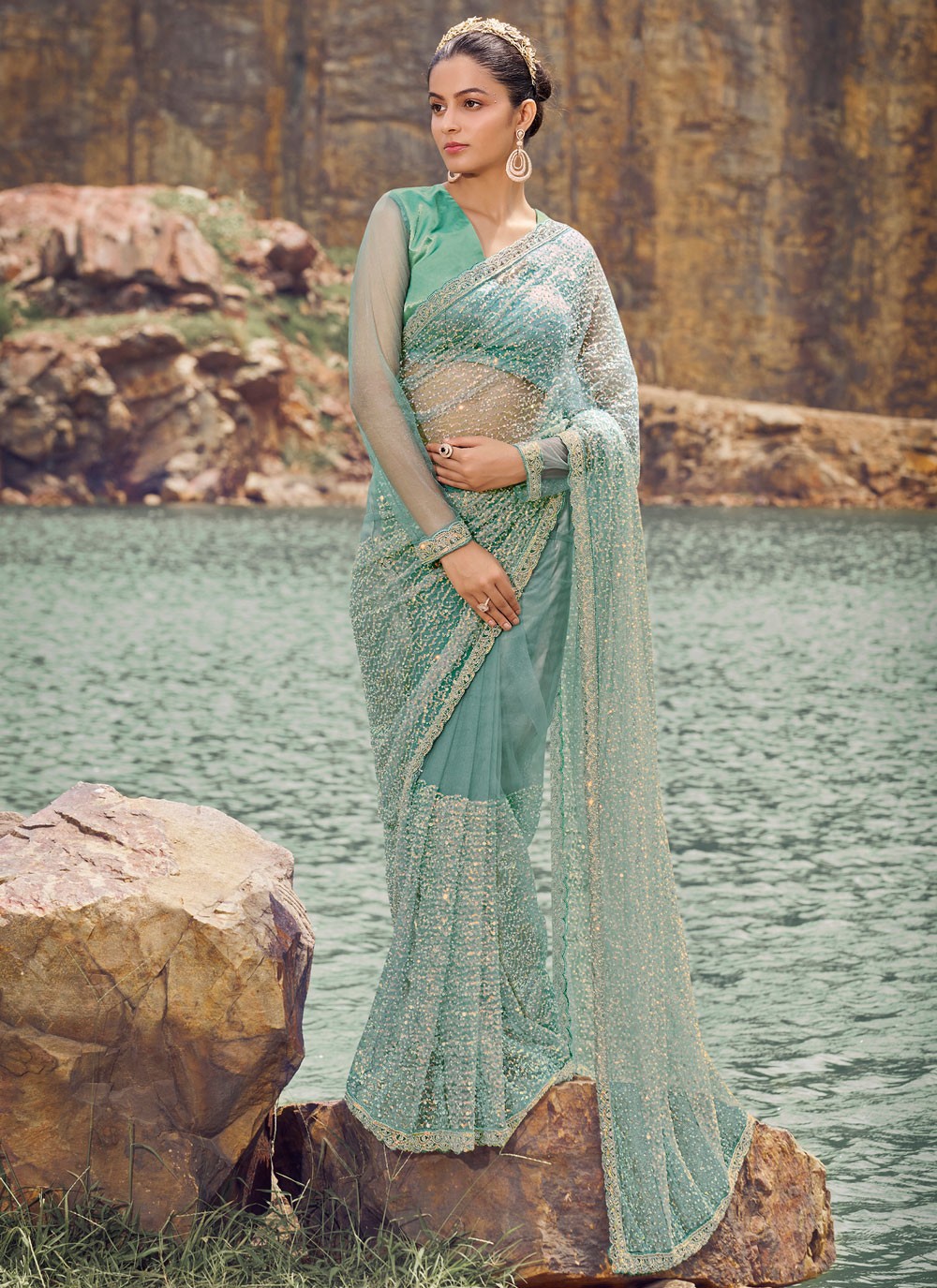 Classic Embroidered Net Saree - S8200