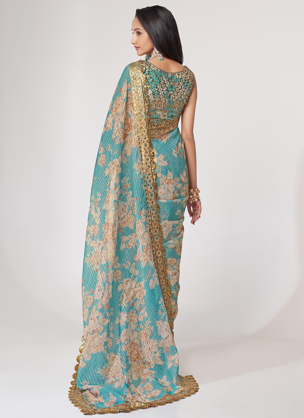 Classic Digital Print Organza Saree - S3068