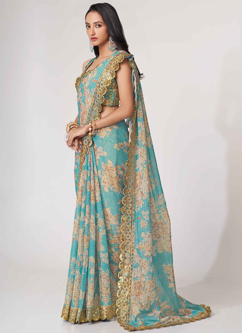 Classic Digital Print Organza Saree - S3068