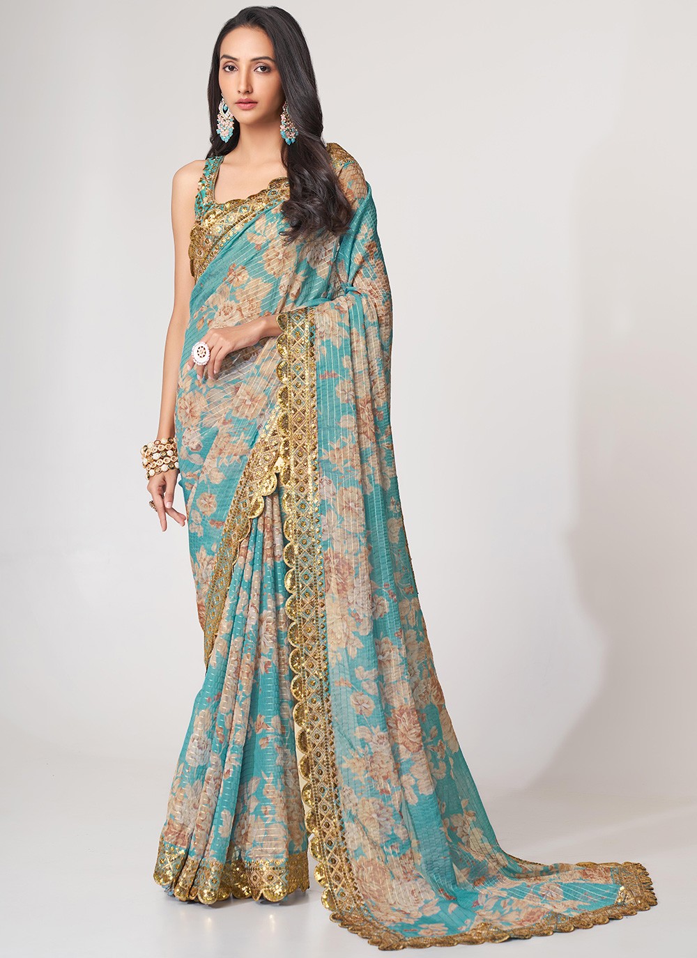 Classic Digital Print Organza Saree - S3068