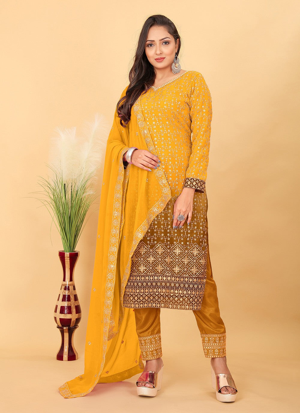 Faux Georgette Pant Style Suit - T3228