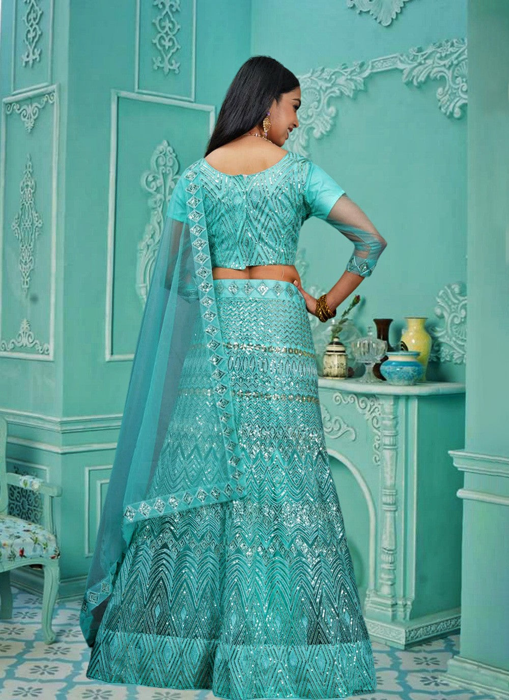 Embroidered Net A - Line Lehenga - L1810