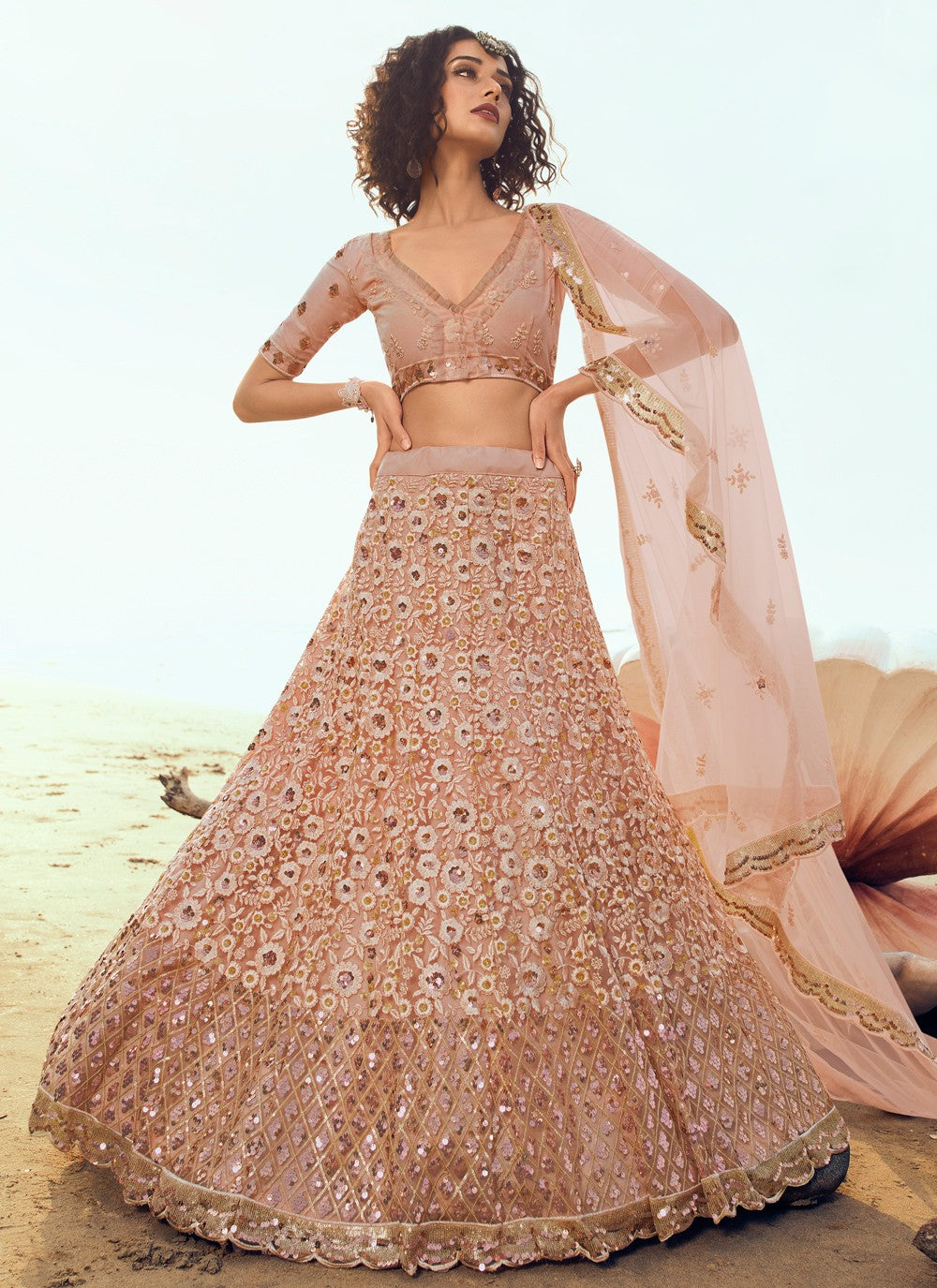 Sequins Net A - Line Lehenga - L0095