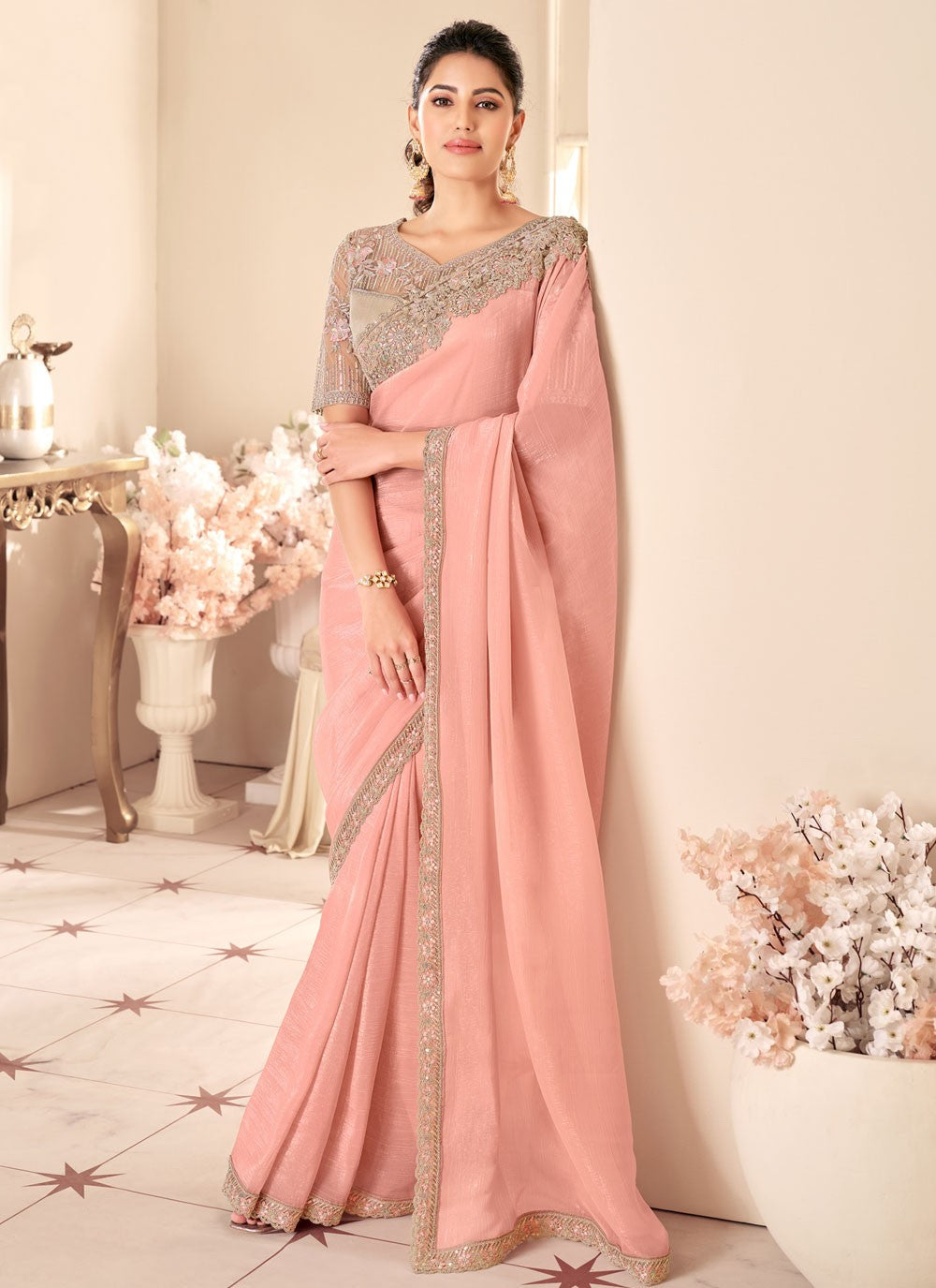 Embroidered, Sequins Shimmer Georgette Saree - S11897