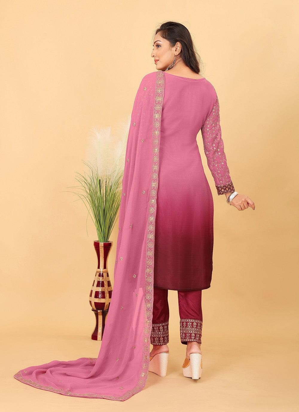 Faux Georgette Pant Style Suit - T3228