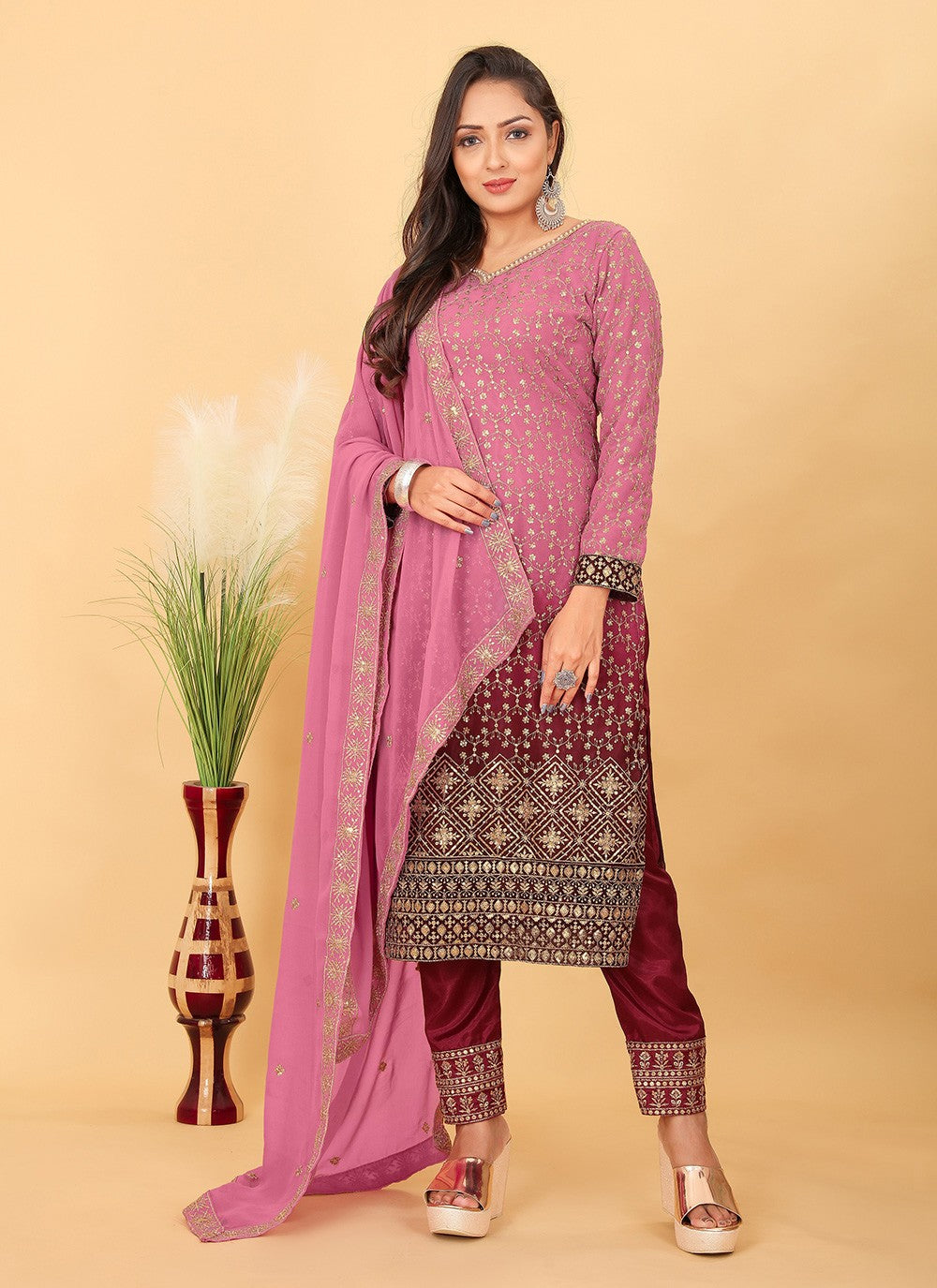 Faux Georgette Pant Style Suit - T3228