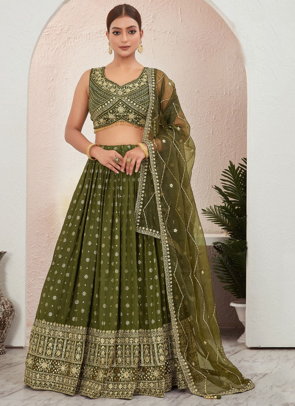 Embroidered Pure Dola Lehenga - L3098