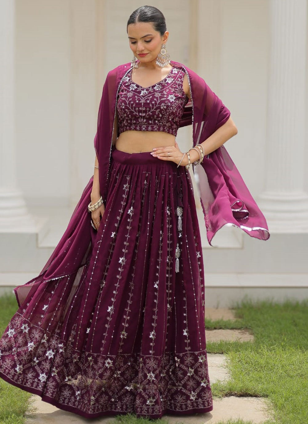 Embroidered Pure Georgette A - Line Lehenga - L2323